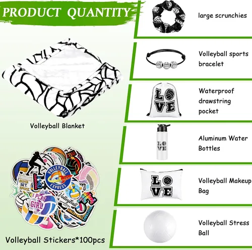 Vista 2 de Umigy El juego de 8 piezas con temática de voleibol para niñas incluye una bonita manta de felpa cálida de 50 x 60 pulgadas, bolsa de maquillaje