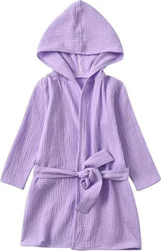 Vista 10 de Bata de baño de algodón orgánico para niños pequeños, bata de bebé suave y transpirable para niños, bata con capucha de muselina para niños y niñas