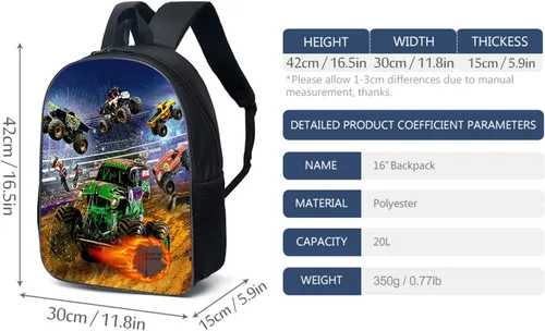 Vista 3 de Cool Trucks - Mochila ligera con estampado de camiones para hombres y mujeres, resistente y duradera, 2