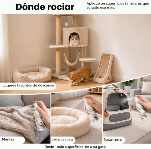 Vista 5 de Spray de feromonas calmante para gatos, para viajes, paseos en coche