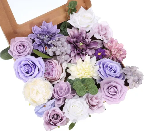 Vista 9 de PATIKIL Juego de cajas combinadas de flores artificiales, mezcla de seda con tallos de flores artificiales para ramos de bricolaje, decoración