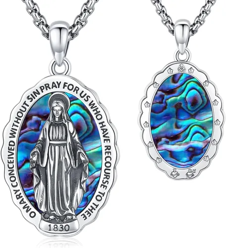 Vista 27 de Collar de San Patrono de Plata de Ley 925 St 01-Virgen María-Oro
