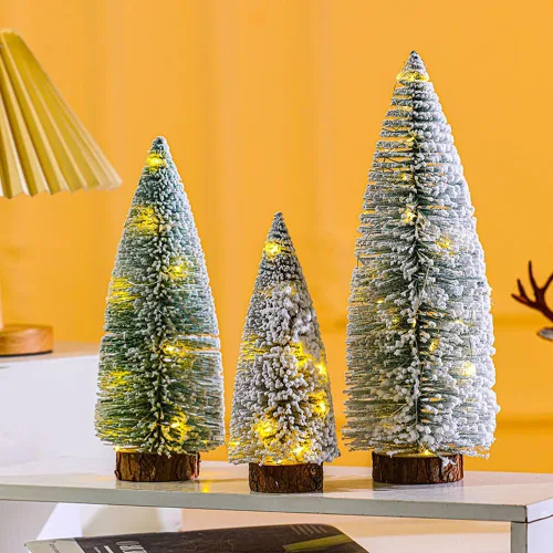 Vista 3 de 6 piezas de mini árboles de Navidad, cepillo para botellas, árboles de Navidad artificiales de pino esmerilado con base de madera para manualidades