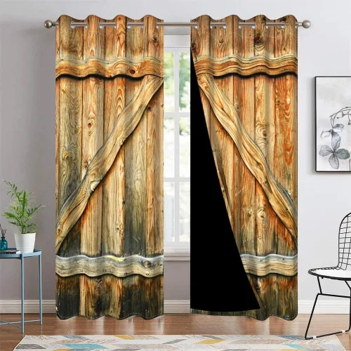 Vista 108 de Cortinas rústicas para ventana de puerta de granero, puerta de madera gris, puerta de garaje, tratamiento de ventana para sala de estar, dormitorio