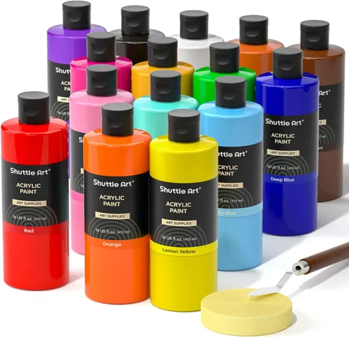 Vista 11 de Shuttle Art 12 colores de pintura acrílica, botellas de 250 ml/8.45 oz, juego de pintura acrílica, pigmentos ricos, suministros de pintura a granel