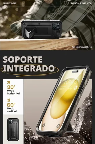 Vista 3 de SUPCASE Funda para iPhone 15 con soporte y clip para cinturón (Unicorn Beetle Pro), [protector de pantalla integrado]