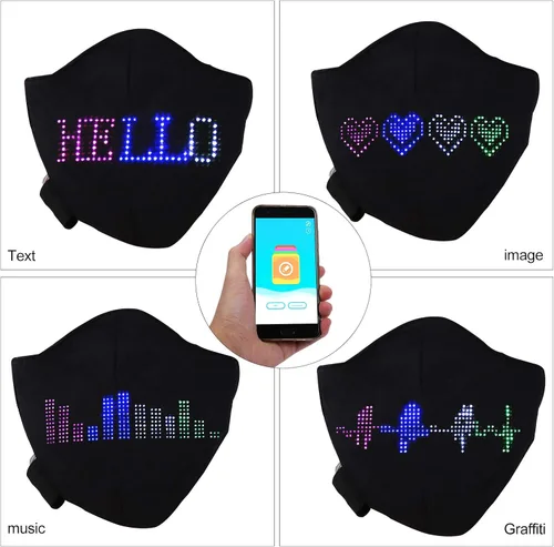 Vista 3 de LIOVODE Máscara LED máscara programable máscara de pantalla LED control de aplicación con máscara recargable USB para festivales de Halloween