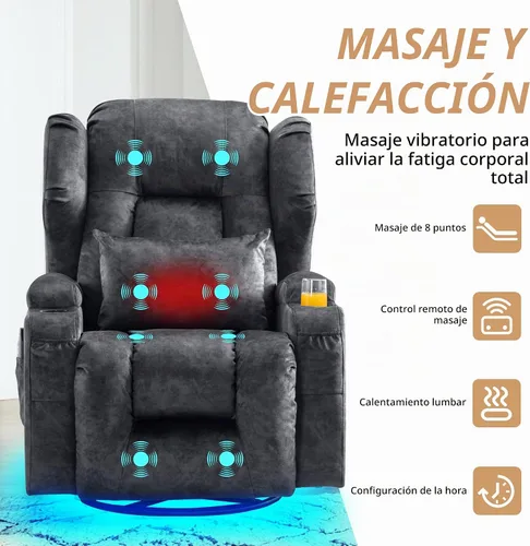 Vista 6 de DRMBOOK Sillas reclinables giratorias de doble motor con masaje y calor Gris