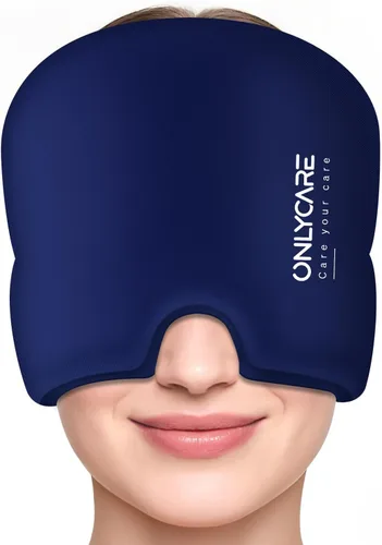 Vista 17 de ONLYCARE Gorro de alivio para migraña, máscara calmante para migraña, envoltura de gel de hielo para cabeza sin olor mejorada, terapia de frío