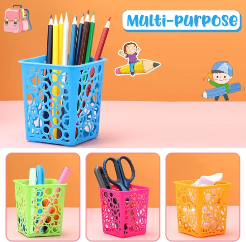 Vista 3 de 12 vasos de plástico de escritorio para escritorio, cuadrados huecos, para aula, organizador de almacenamiento de oficina para niños, maquillaje