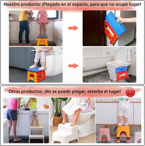 Vista 3 de Taburete plegable para niños pequeños lavabo de baño – Bloqueo de seguridad a estable (1 paquete = rojo + azul)