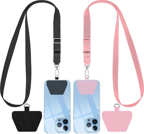 Vista 8 de SHANSHUI Cordón para teléfono, correa para el cuello y correa para la muñeca, soporte universal para funda de teléfono, anclaje para todos los Negro