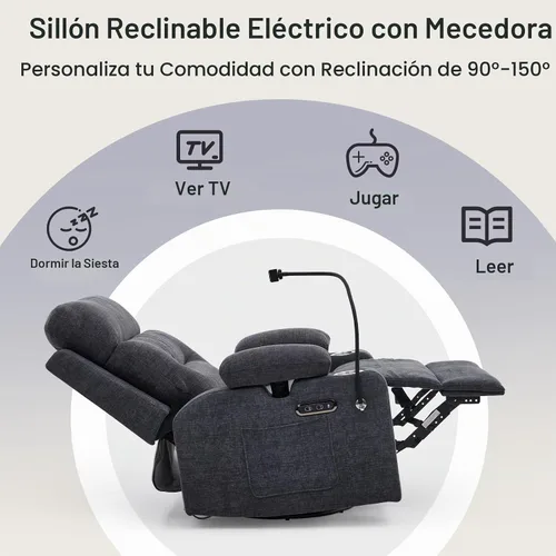 Vista 4 de Reclinador eléctrico para guardería, deslizador giratorio Gris