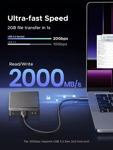 Vista 2 de UGREEN SSD portátil de 1 TB hasta 2000 MB/s, disco duro externo USB C SSD con USB 3.2 Gen 2x2, unidad externa de estado sólido compatible con iPhone
