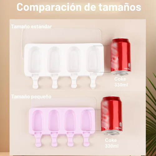 Vista 3 de Juego de 3 moldes de paletas de color violeta Samll con tapas y 100 palitos de madera para paletas de madera, 4 cavidades de silicona para hacer