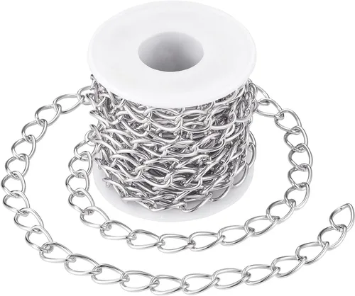Vista 18 de FASHEWELRY Cadena de eslabones de aluminio de 16.4 pies sin soldar, rollo de cadenas de eslabones dorados con carrete para hacer collares, joyas