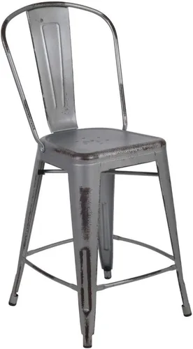 Vista 25 de Taburete de metal de interior y exterior de Flash Furniture, Metal, Plateado