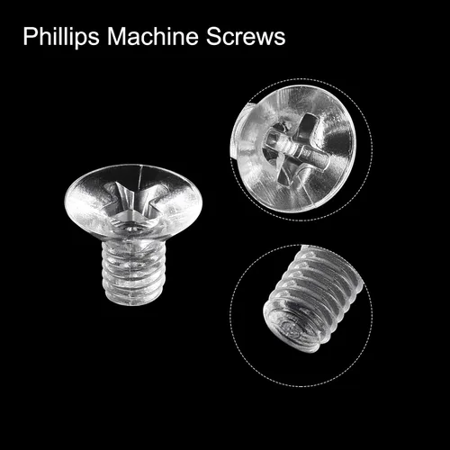 Vista 4 de uxcell Tornillos plásticos de la máquina Phillips de M4 x 19.7 ft m, pernos de máquina de cabeza plana de la PC transparentes 25pcs