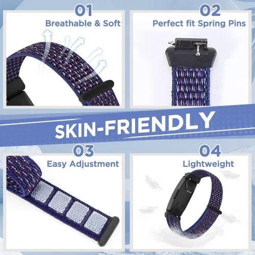 Vista 2 de Bandas de Nylon Compatibles con Fitbit Inspire 3/Inspire 2/Inspire/Inspire HR/Ace 3/Ace 2, Correas de Repuesto Deportivas Transpirables Suaves Negro
