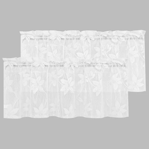 Vista 30 de DWCN Paquete de 2 cortinas traslúcidas pequeñas de encaje floral beige para cocina, cortinas traslúcidas ligeras con bolsillo para barra, cortinas