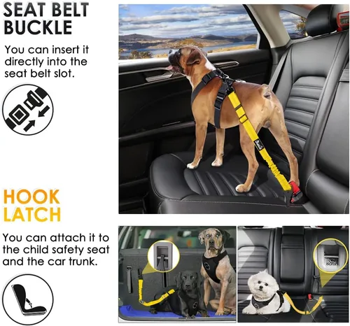 Vista 22 de SlowTon Cinturón de seguridad para perro, correa de cinturón de seguridad ajustable para perro, 2 en 1, cinturón de seguridad para perro