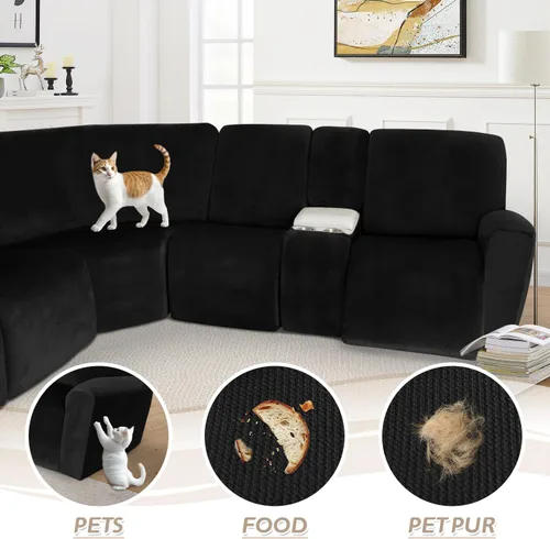Vista 516 de Arfntevss Fundas de sofá seccional reclinable de terciopelo, Funda de sofá seccional de esquina para sofá reclinable, Funda elástica suave