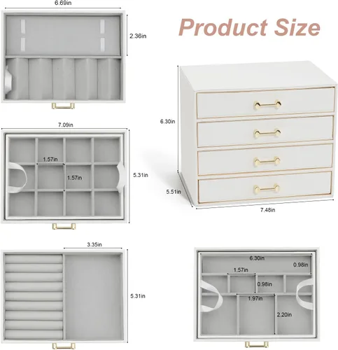 Vista 6 de V-LAFUYLIFE Jewelry Organizer,Leather Jewelry Boxes for Women Girls,Stackers Jewelry Box,Jewelry Case Removable Tray for Earrings Ring Bracelet