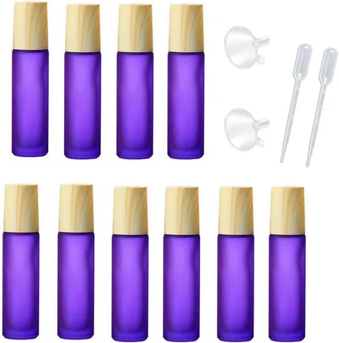 Vista 8 de 10 botellas de aceites esenciales de vidrio esmerilado, botellas de rodillo de masaje recargables de 0.3 onzas líquidas, botellas de perfume