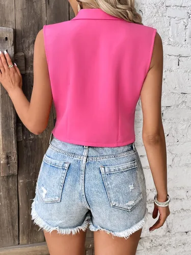 Vista 2 de Floerns Chaqueta corta sin mangas con cuello de solapa para mujer