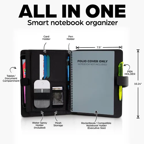 Vista 5 de Cubierta de folio premium compatible con Rocketbook Everlast, Wave, Fusion, Panda, cuaderno inteligente reutilizable - Tamaño ejecutivo A5 Old