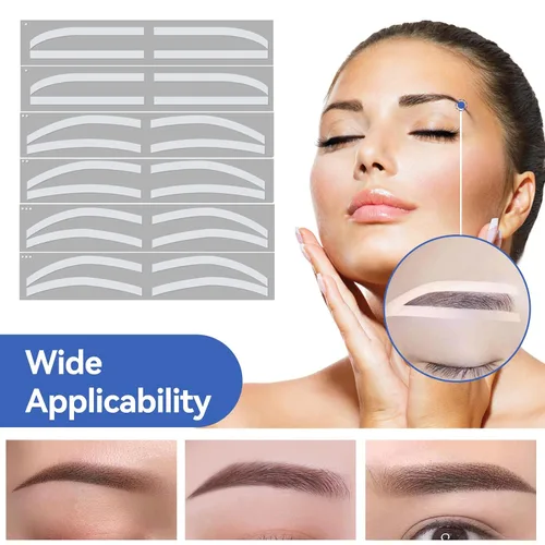 Vista 3 de 6 pares de calcomanías auxiliares de tatuaje de cejas, adhesivo desechable para cejas, regla de cejas, herramientas de ayuda de maquillaje para mujer