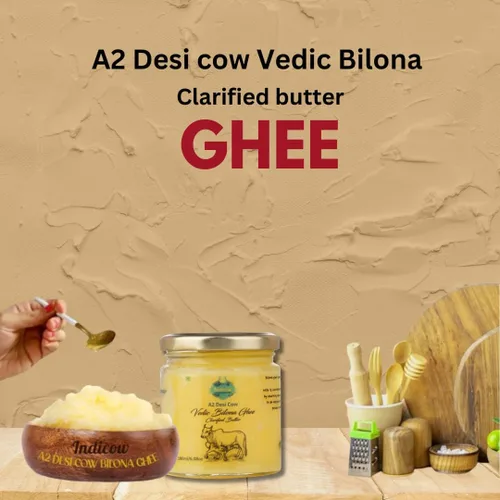 Vista 4 de Indicow Ghee de vaca A2 Desi (180ml (6.08oz), Ghee de vaca A2 (vacas Sahiwal)) Alimentado con pasto, criado en pastizales, grasa de mantequilla