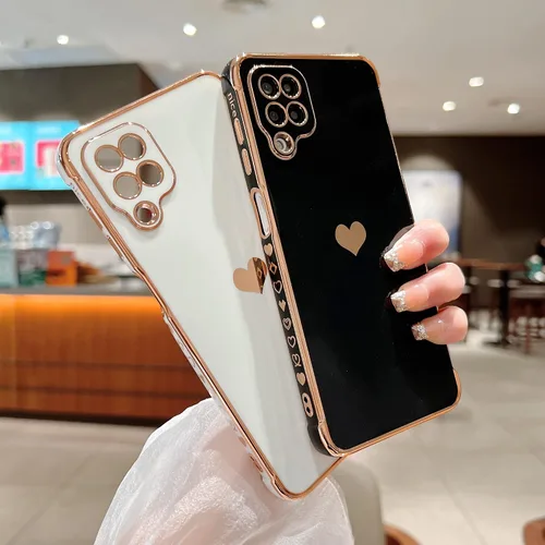 Vista 5 de phylla Funda de teléfono compatible con Samsung Galaxy A12 de 6.5 pulgadas, lindo corazón chapado en oro, elegante funda de lujo para mujer