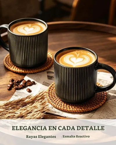 Vista 2 de famiware Juego de 4 tazas de café de 12 onzas, tazas de cerámica con asa Negro (Star-Black)