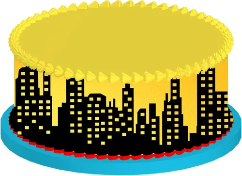 Vista 3 de City SuperHero City Skyline Skyscappers - Decoración comestible para tartas (amarillo)