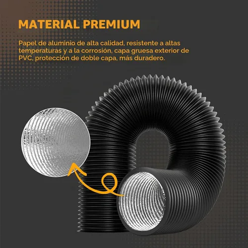 Vista 3 de HealSmart Conducto de Aluminio Flexible de 3" 16 Pies, Protección de Cuatro Capas de Servicio Pesado con 2 Abrazaderas de Conducto, Manguera