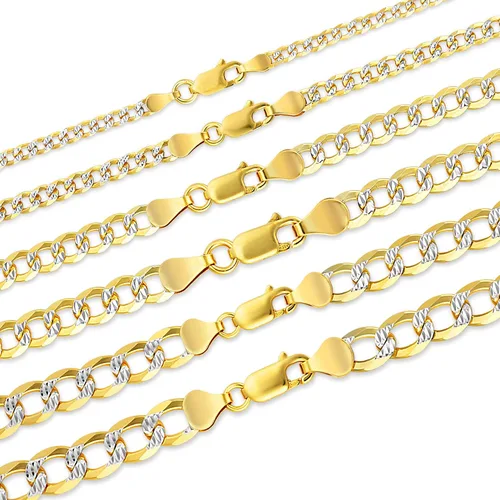 Vista 6 de PORI JEWELERS Cadena cubana de oro de 18 quilates sobre plata de ley 925 maciza con corte de diamante de dos tonos, 0.118 in, 0.157 in. 0.177 in