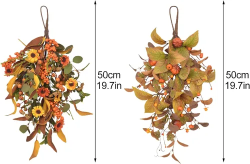 Vista 7 de Botín de cosecha de otoño de 20 pulgadas, botín artificial de arce de otoño, día de Acción de Gracias, Halloween, lágrima decorativa, decoración