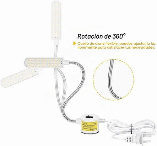 Vista 3 de Luz de máquina de coser LED con cuello de cisne flexible y base de montaje magnético para banco de trabajo, torno y prensa de taladro