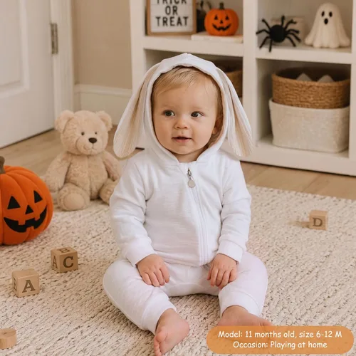 Vista 5 de Simplee Kids Enterizo con diseño de conejo de Pascua con capucha, para bebé, overol con cremallera y orejas largas A-af-h-blanco