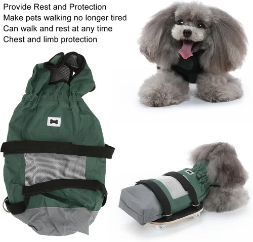 Vista 7 de Silla de ruedas para mascotas, panel de madera laminada transpirable, scooter para pasear perros con bolsa de tracción Oxford al aire libre
