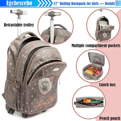 Vista 5 de Egchescebo Bolsas escolares para niños, mochila con ruedas para niñas y niños