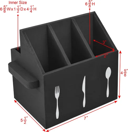 Vista 3 de Ikee Design - Organizador de utensilios de madera con asas Organizador de utensilios de madera para encimera, fiesta, camping y cocina, Negro