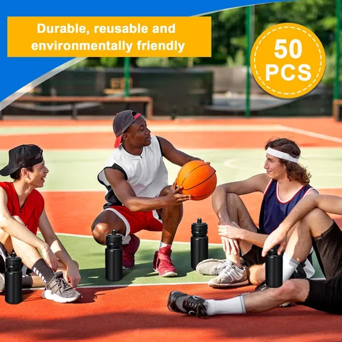 Vista 7 de 50 botellas de agua deportivas de 20 onzas, botellas de agua de plástico reutilizables a granel, botellas de agua en blanco sin BPA para eventos