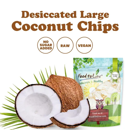 Vista 4 de Food to Live Chips de coco, 5 onzas – Copos sin azúcar, sin sulfuro, crudo, seco, desecado, carne de coco afeitada, vegana, keto, a granel, ideal
