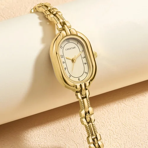 Vista 2 de CHEETAH Reloj de pulsera de oro para mujer, pulsera vintage pequeña, esfera numérica fácil de leer, resistente al agua