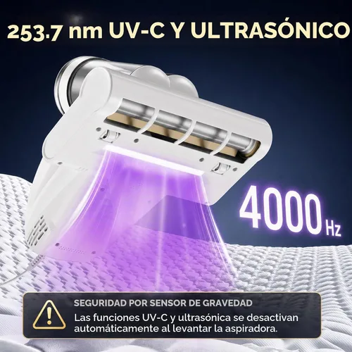Vista 2 de Aspiradora de colchón con luz UV-C, aspiradora de cama de 16Kpa para sofá