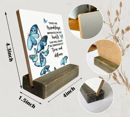 Vista 2 de Placa de madera con soporte, regalo de amistad impreso, perfecto para Navidad o cumpleaños