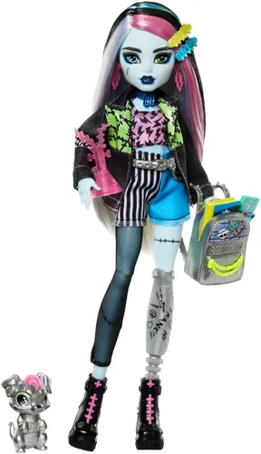 Vista 10 de Muñeca Monster High, Abbey Bominable Yeti de moda con mamífero mamut mascota y accesorios temáticos Muñeca Yeti en ropa morada peluda con mamut