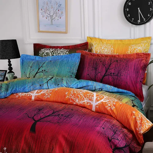 Vista 4 de Swanson Beddings Juego de cama de 7 piezas con diseño de árbol de arco iris: funda de edredón y tres pares de fundas de almohada
